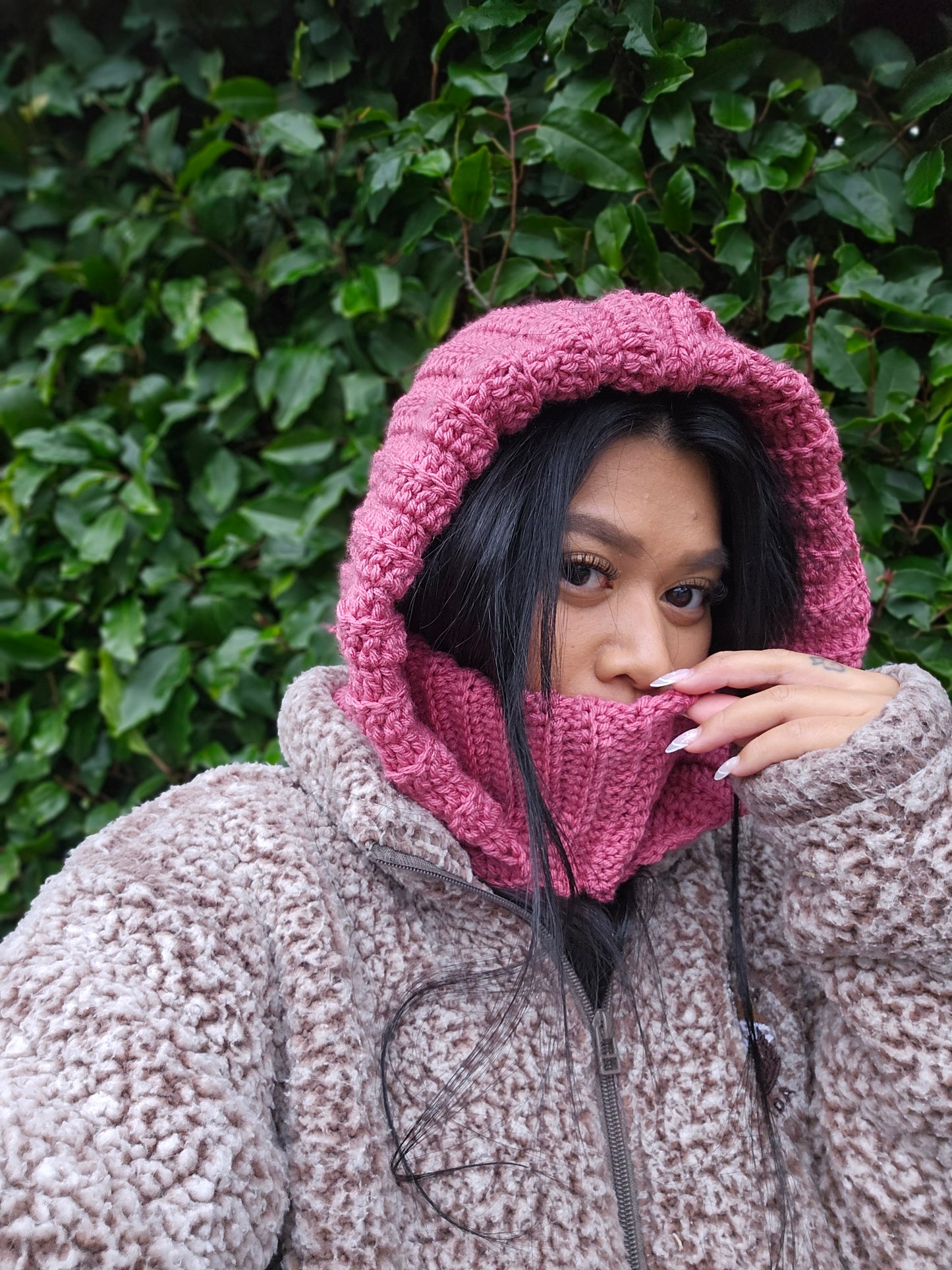 Rose Hooded Turtleneck
